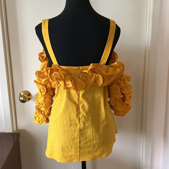 💕Amanda Uprichard Yellow Cotton Ruffle Statement Sleeve Tunic M EUC - Picture 4 of 8